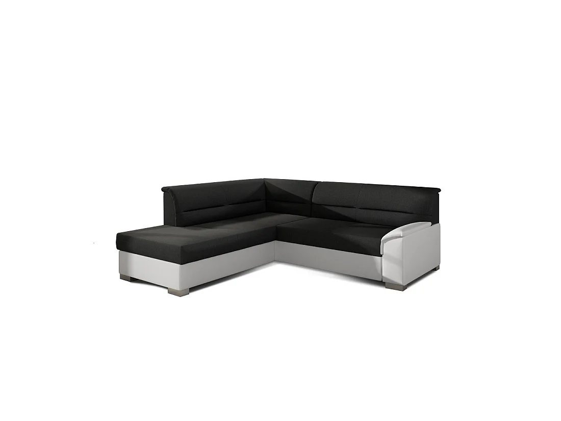 Canapé d'angle convertible TROMSO noir et blanc – Angle gauche avec coffre
