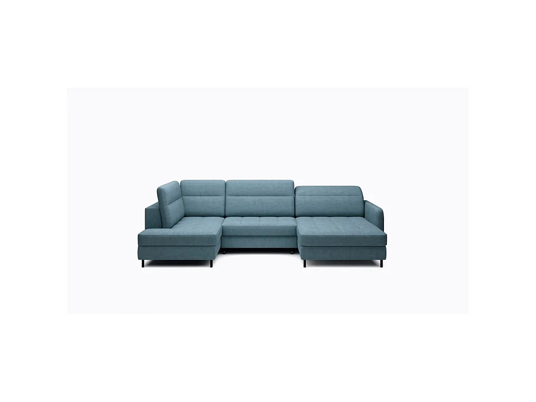 Canapé d'angle convertible BERTHO 306 cm bleu canard chenillé – Angle droit avec coffre