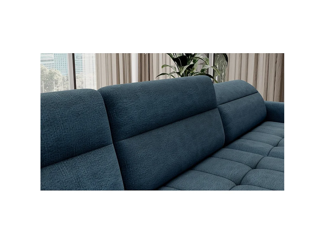 Canapé d'angle convertible BERTHO 306 cm bleu canard chenillé – Angle droit avec coffre