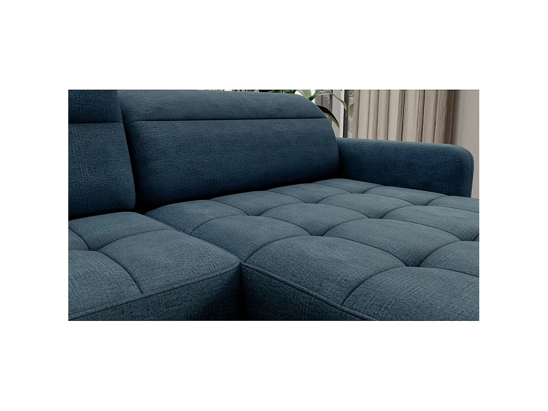 Canapé d'angle convertible BERTHO 306 cm bleu canard chenillé – Angle droit avec coffre