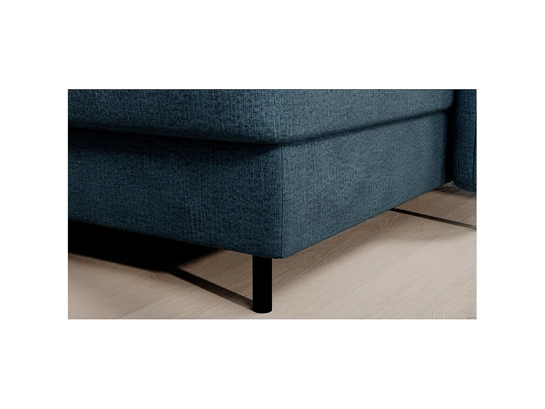 Canapé d'angle convertible BERTHO 306 cm bleu canard chenillé – Angle droit avec coffre