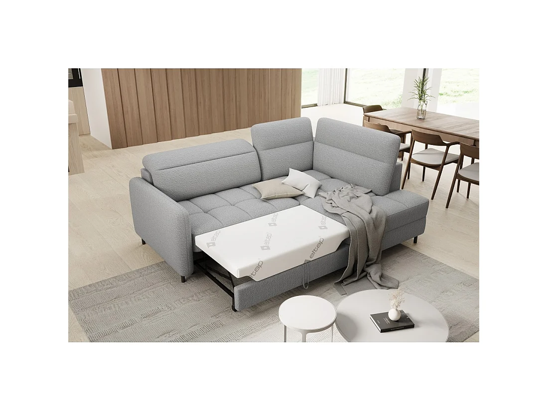 Canapé d'angle droit convertible BARNEA 208 cm gris chiné avec rangement