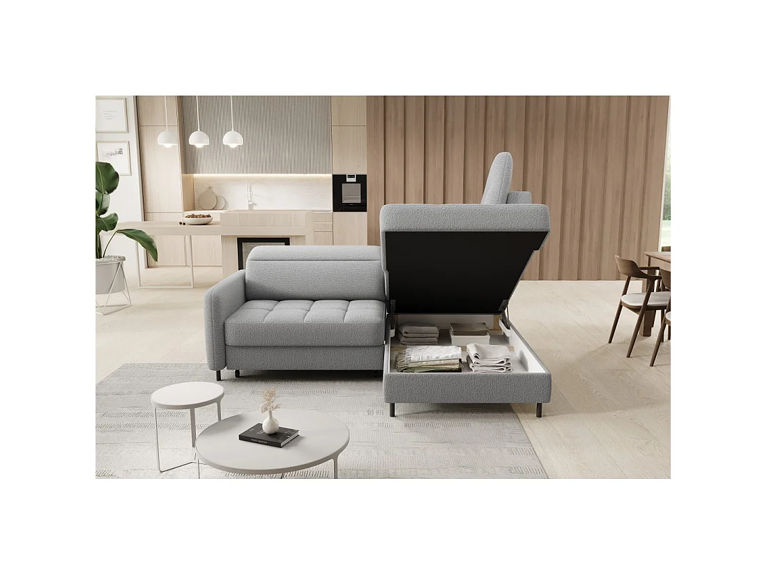 Canapé d'angle droit convertible BARNEA 208 cm gris chiné avec rangement
