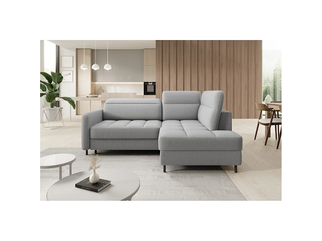 Canapé d'angle droit convertible BARNEA 208 cm gris chiné avec rangement