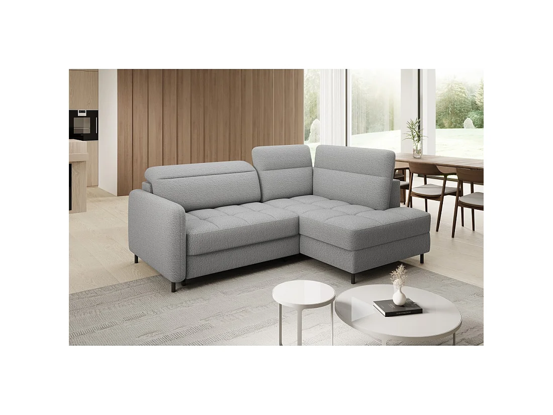 Canapé d'angle droit convertible BARNEA 208 cm gris chiné avec rangement