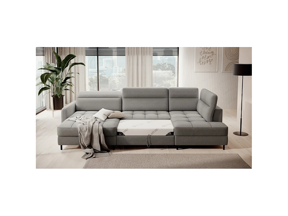 Canapé d'angle convertible BERTHO 306 cm gris – Angle gauche avec coffre