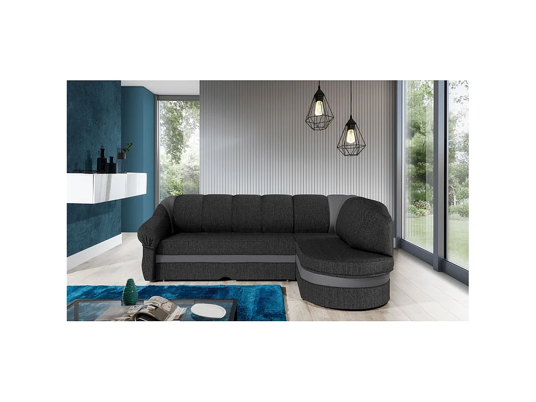 Canapé d'angle droit convertible BENANA 250 cm gris foncé et gris avec coffre