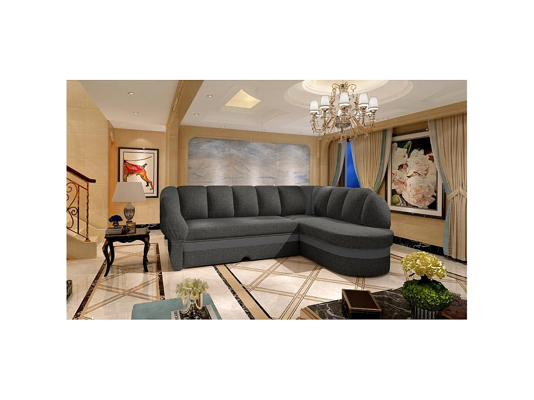 Canapé d'angle droit convertible BENANA 250 cm gris foncé et gris avec coffre