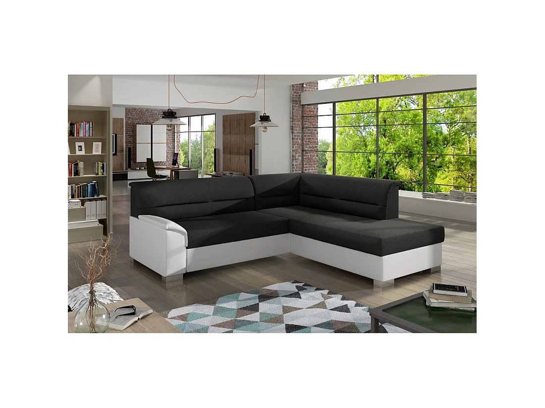 Canapé d'angle convertible TROMSO noir et blanc – Angle droit avec coffre