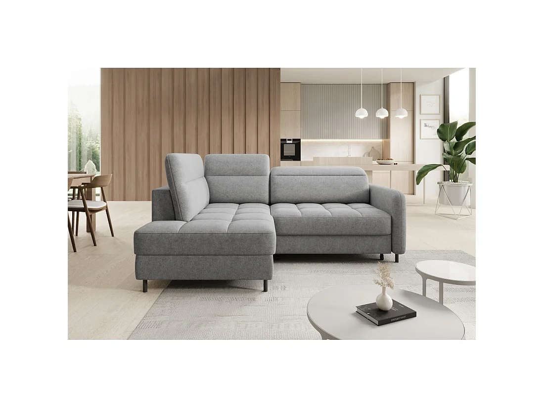 Canapé d'angle gauche convertible BARNEA 208 cm gris clair avec rangement