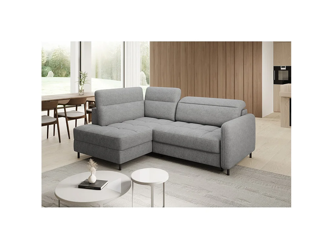 Canapé d'angle gauche convertible BARNEA 208 cm gris clair avec rangement