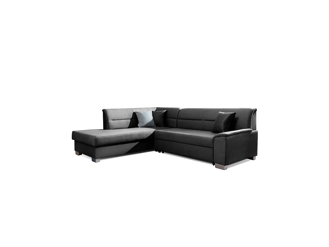 Canapé d'angle convertible TROMSO gris foncé effet velours – Angle gauche avec coffre