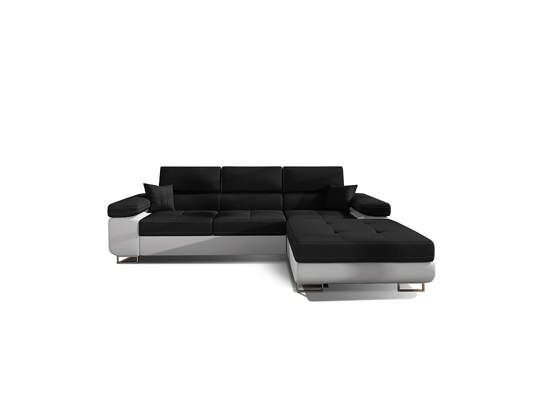 Canapé d'angle convertible AMANDA noir et blanc – Tissu effet lin – Angle droit