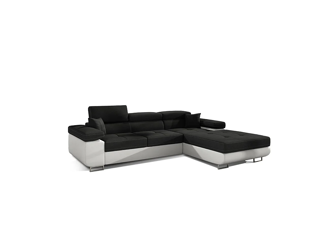 Canapé d'angle convertible AMANDA noir et blanc – Tissu effet lin – Angle droit
