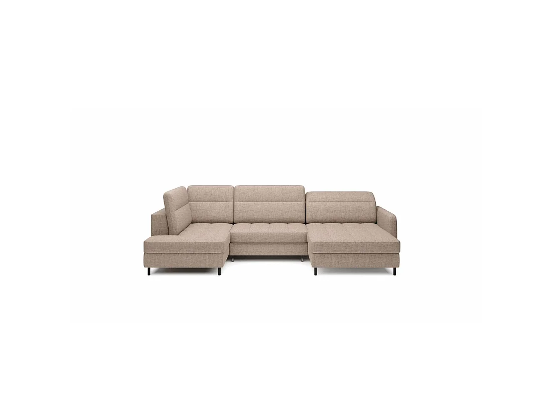 Canapé d'angle convertible BERTHO 306 cm beige clair effet chiné – Angle droit avec coffre