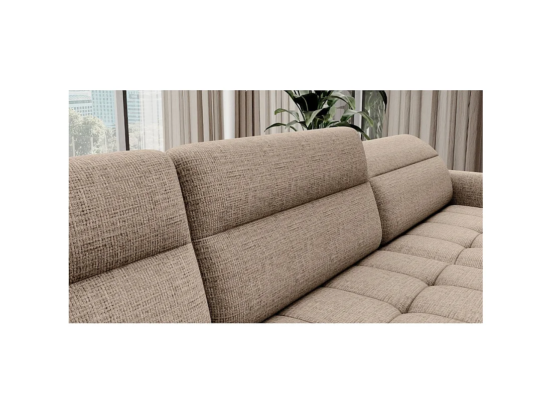 Canapé d'angle convertible BERTHO 306 cm beige clair effet chiné – Angle droit avec coffre