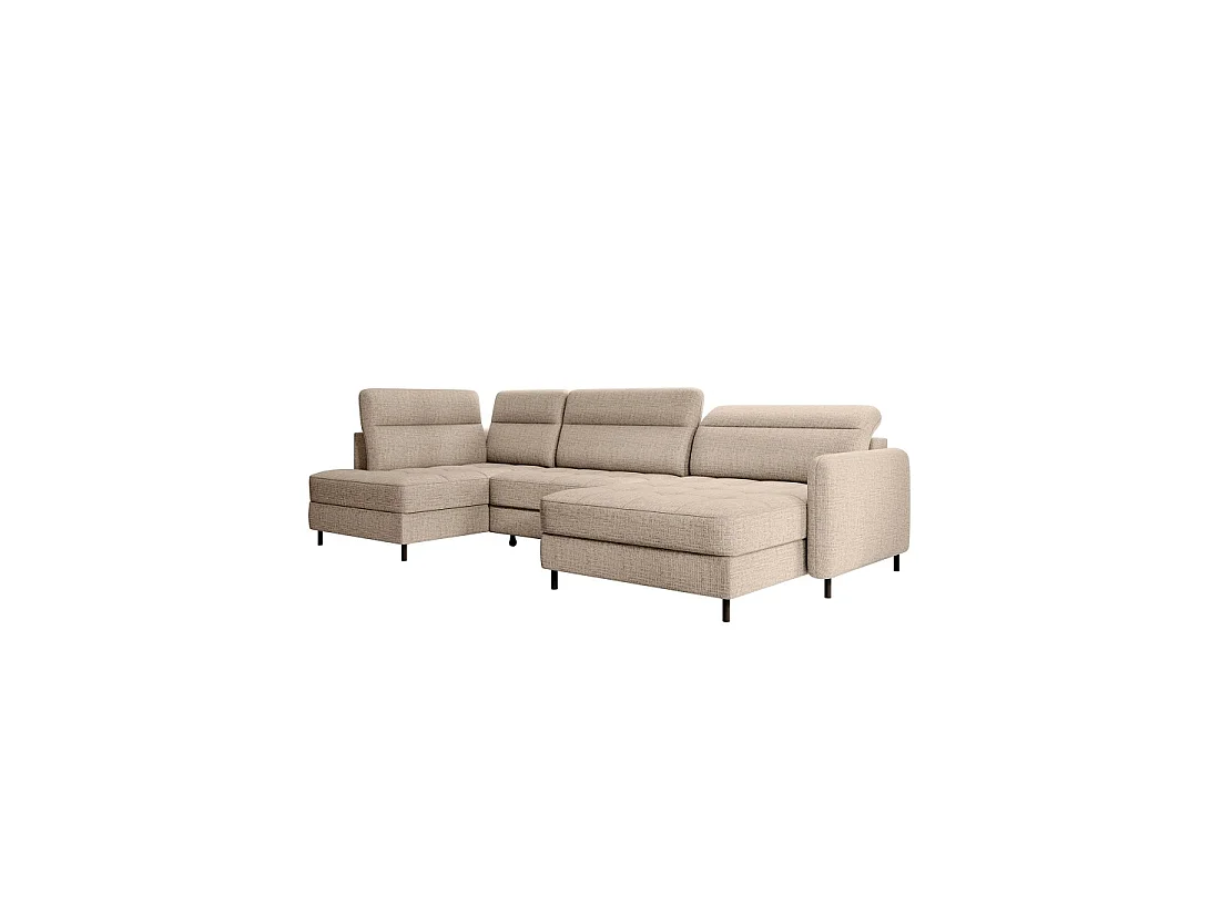 Canapé d'angle convertible BERTHO 306 cm beige clair effet chiné – Angle droit avec coffre