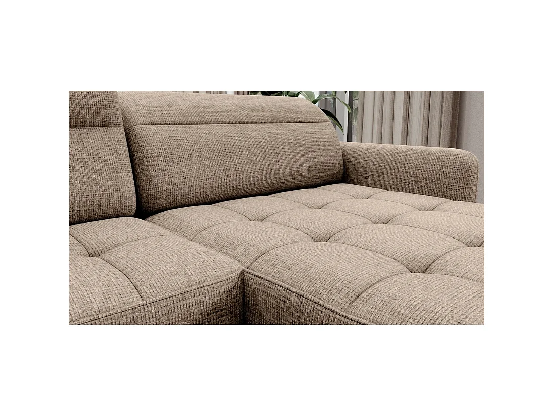 Canapé d'angle convertible BERTHO 306 cm beige clair effet chiné – Angle droit avec coffre
