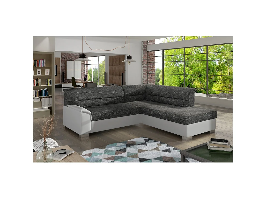 Canapé d'angle convertible TROMSO gris foncé et blanc – Angle droit avec coffre