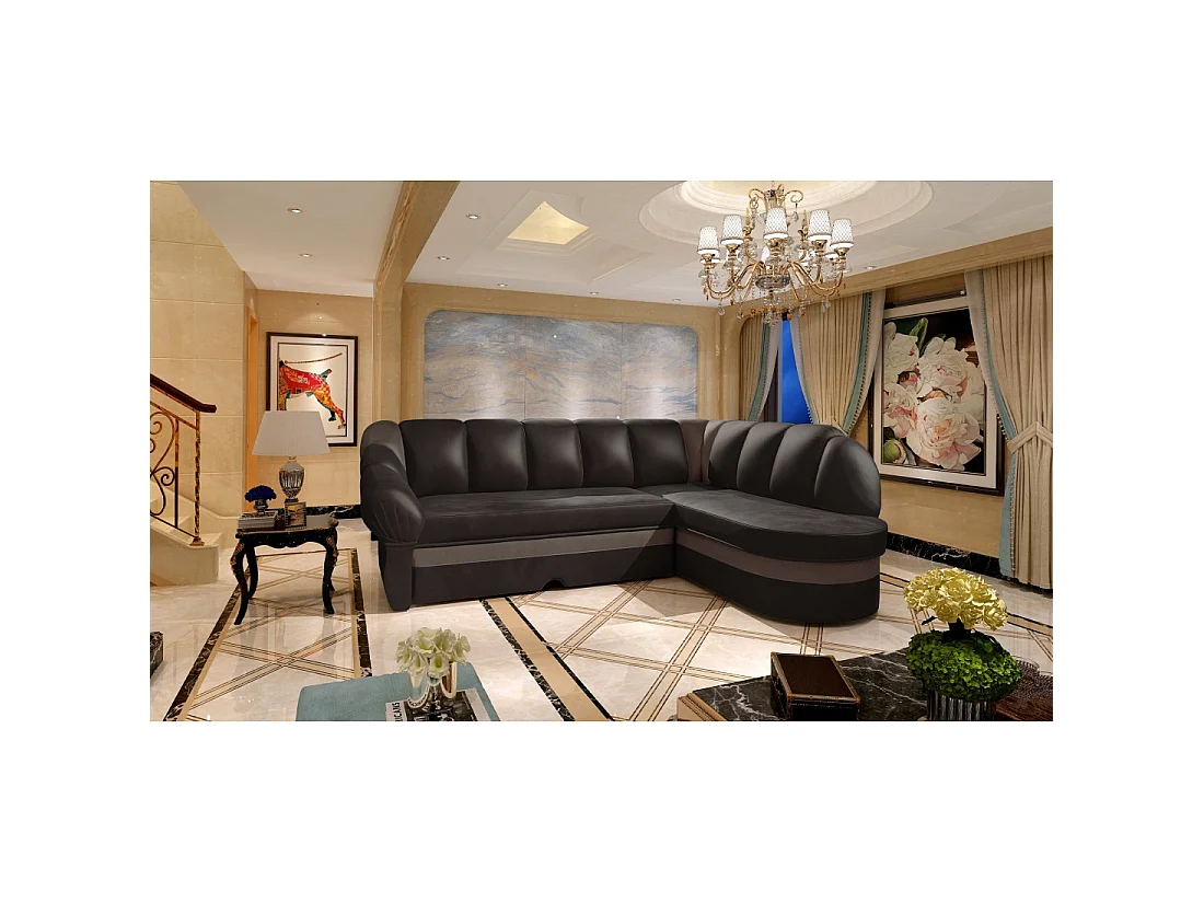 Canapé d'angle droit convertible BENANA 250 cm marron foncé et beige avec coffre