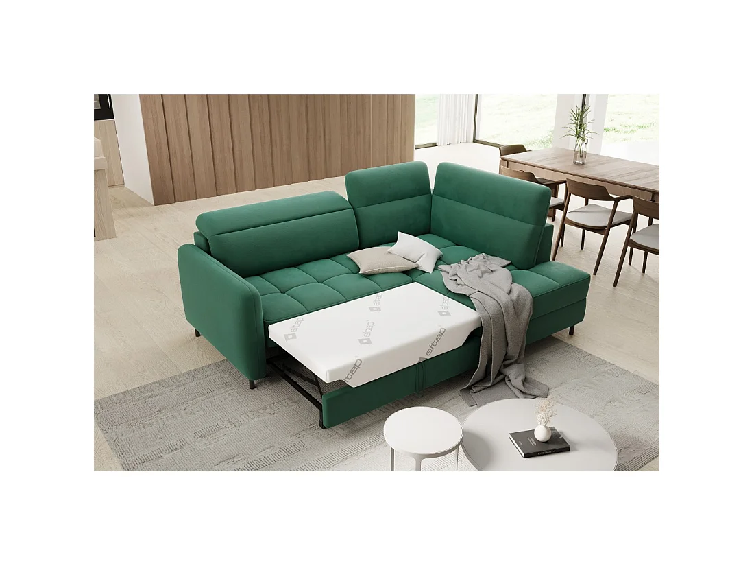 Canapé d'angle droit convertible BARNEA 208 cm vert foncé avec rangement