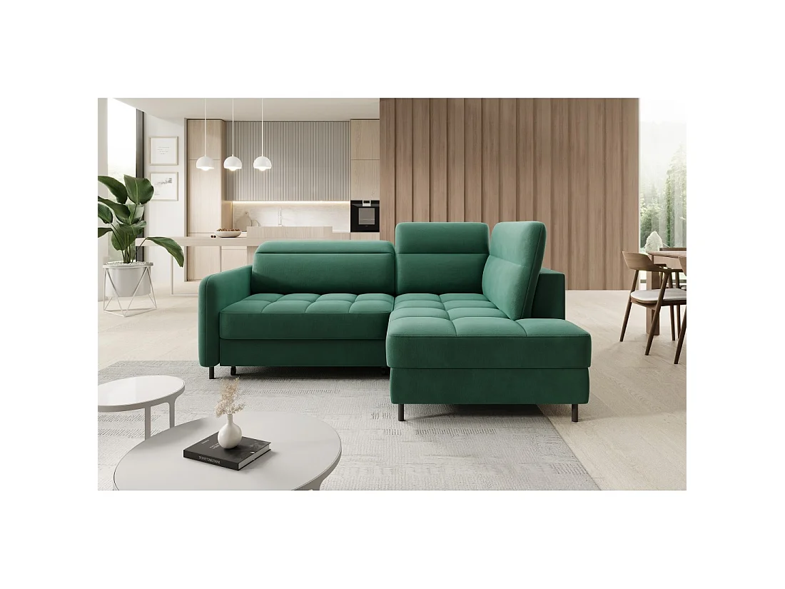 Canapé d'angle droit convertible BARNEA 208 cm vert foncé avec rangement