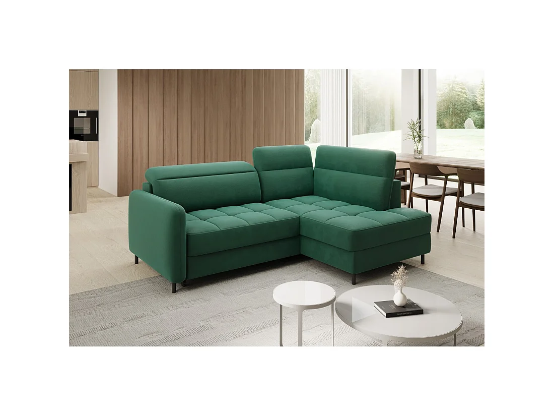 Canapé d'angle droit convertible BARNEA 208 cm vert foncé avec rangement