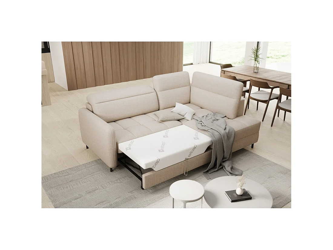 Canapé d'angle droit convertible BARNEA 208 cm beige crème avec rangement