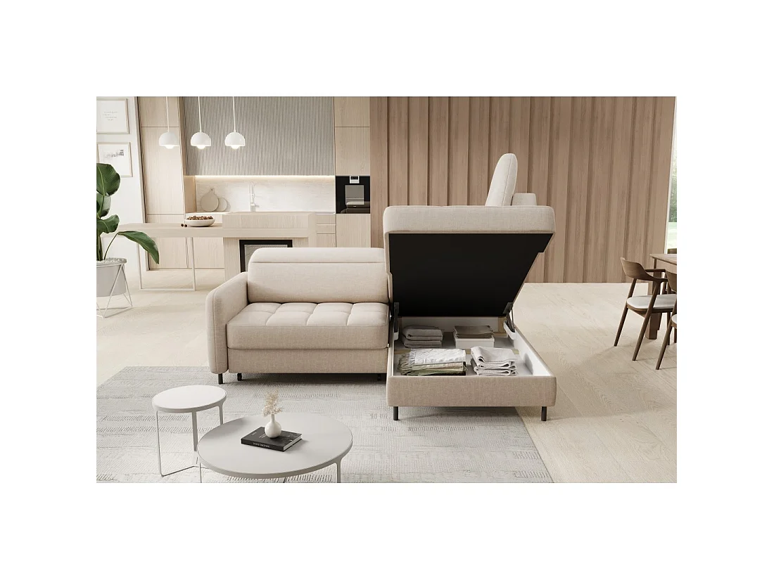 Canapé d'angle droit convertible BARNEA 208 cm beige crème avec rangement
