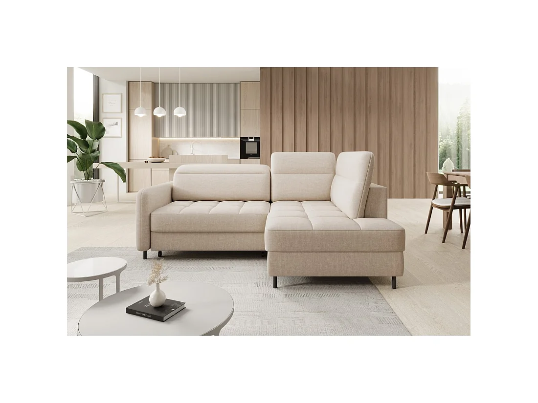 Canapé d'angle droit convertible BARNEA 208 cm beige crème avec rangement