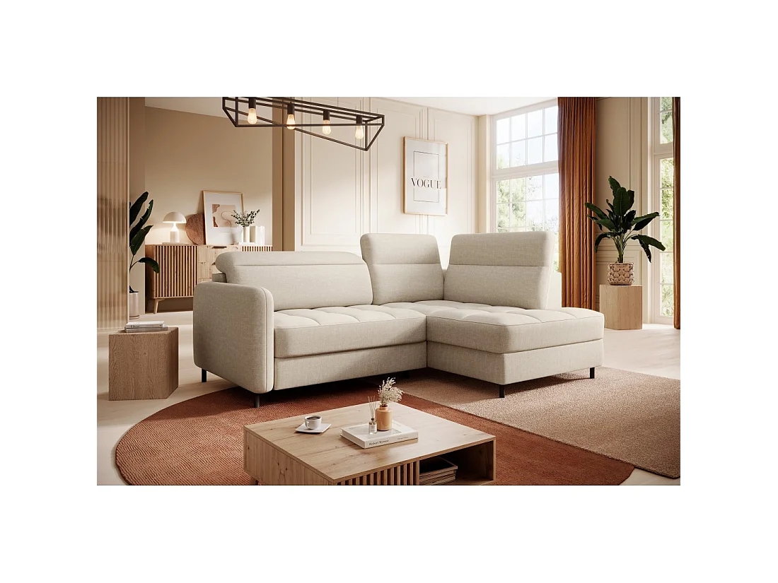 Canapé d'angle droit convertible BARNEA 208 cm beige crème avec rangement