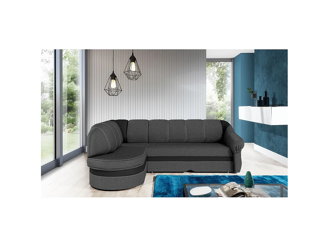 Canapé d'angle gauche convertible BENANA 250 cm gris foncé et noir avec coffre