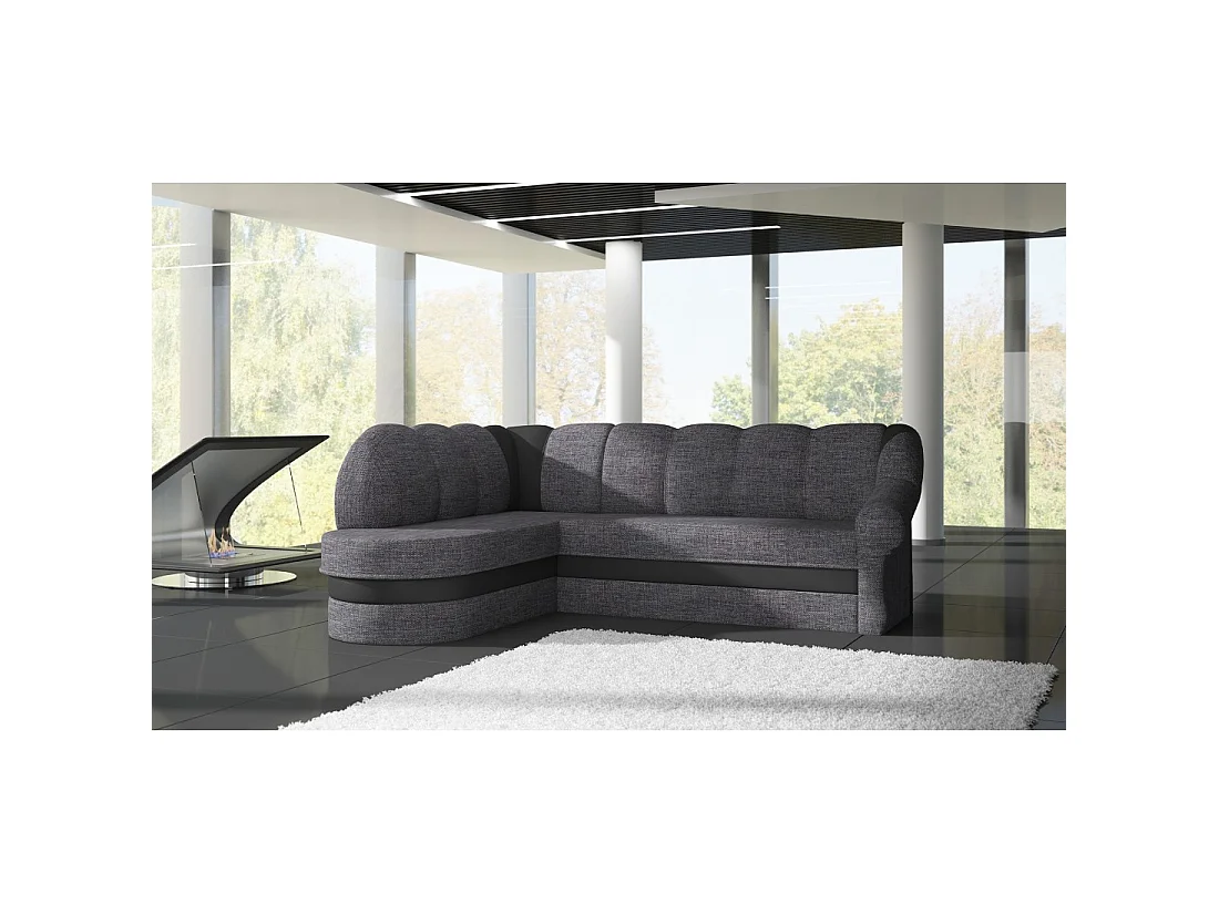 Canapé d'angle gauche convertible BENANA 250 cm gris foncé et noir avec coffre