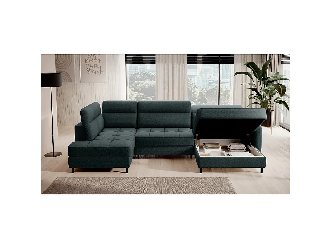 Canapé d'angle convertible BERTHO 306 cm vert foncé – Angle droit avec coffre
