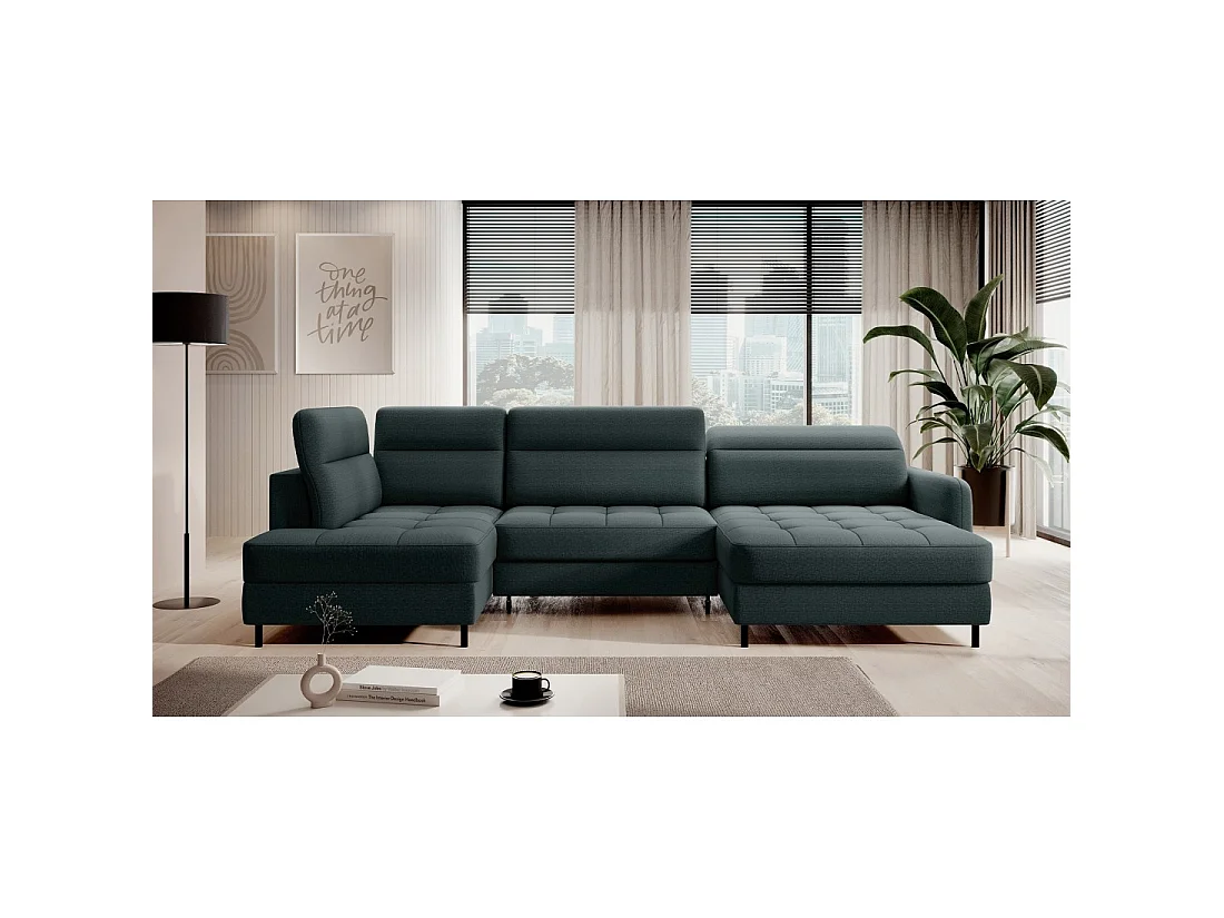 Canapé d'angle convertible BERTHO 306 cm vert foncé – Angle droit avec coffre