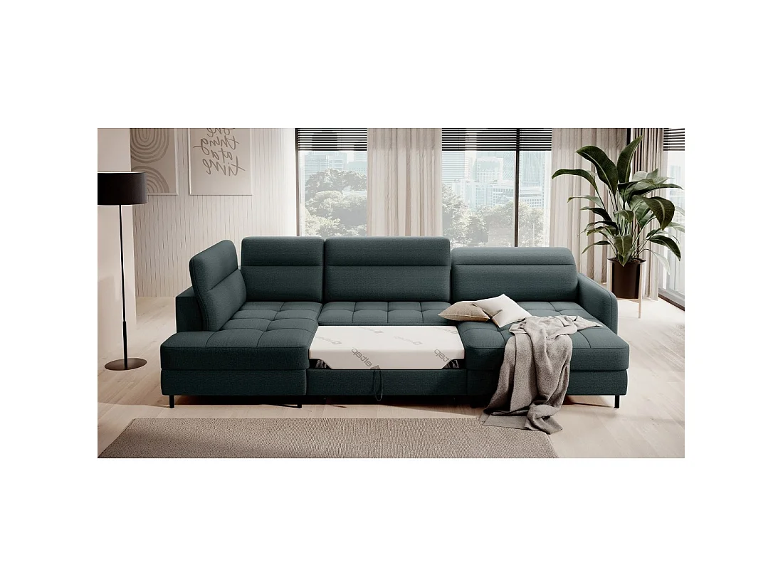 Canapé d'angle convertible BERTHO 306 cm vert foncé – Angle droit avec coffre