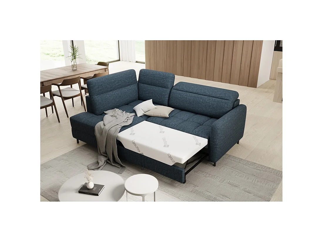 Canapé d'angle gauche convertible BARNEA 208 cm bleu foncé avec rangement