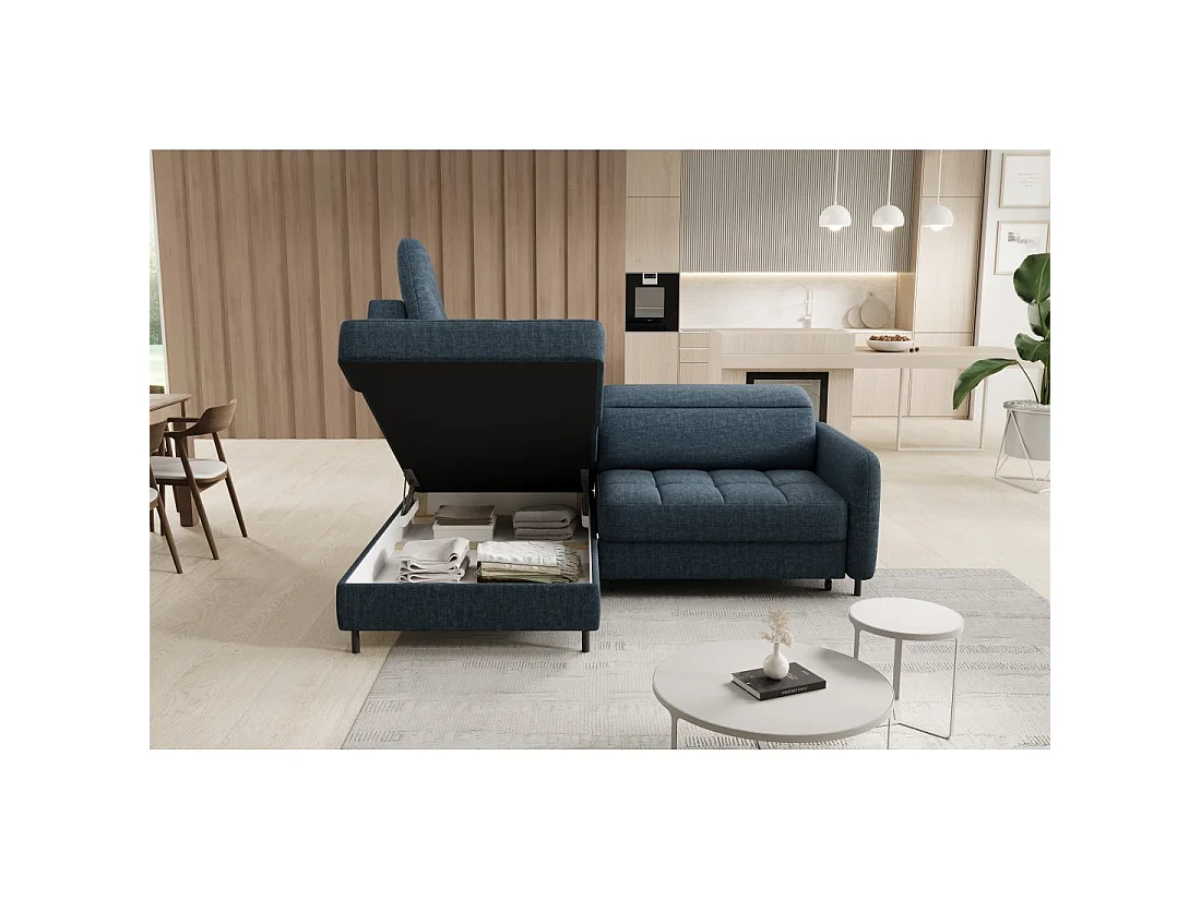 Canapé d'angle gauche convertible BARNEA 208 cm bleu foncé avec rangement