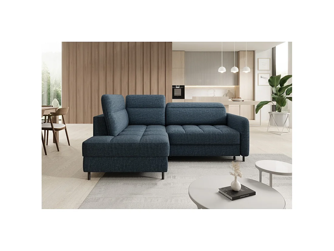 Canapé d'angle gauche convertible BARNEA 208 cm bleu foncé avec rangement