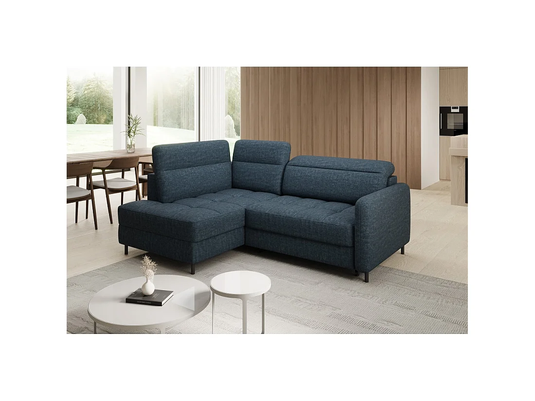 Canapé d'angle gauche convertible BARNEA 208 cm bleu foncé avec rangement