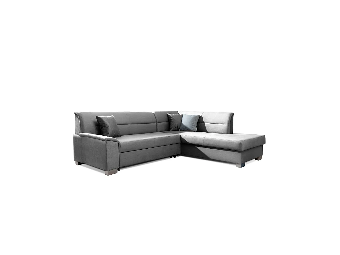 Canapé d'angle convertible TROMSO gris effet velours – Angle droit avec coffre