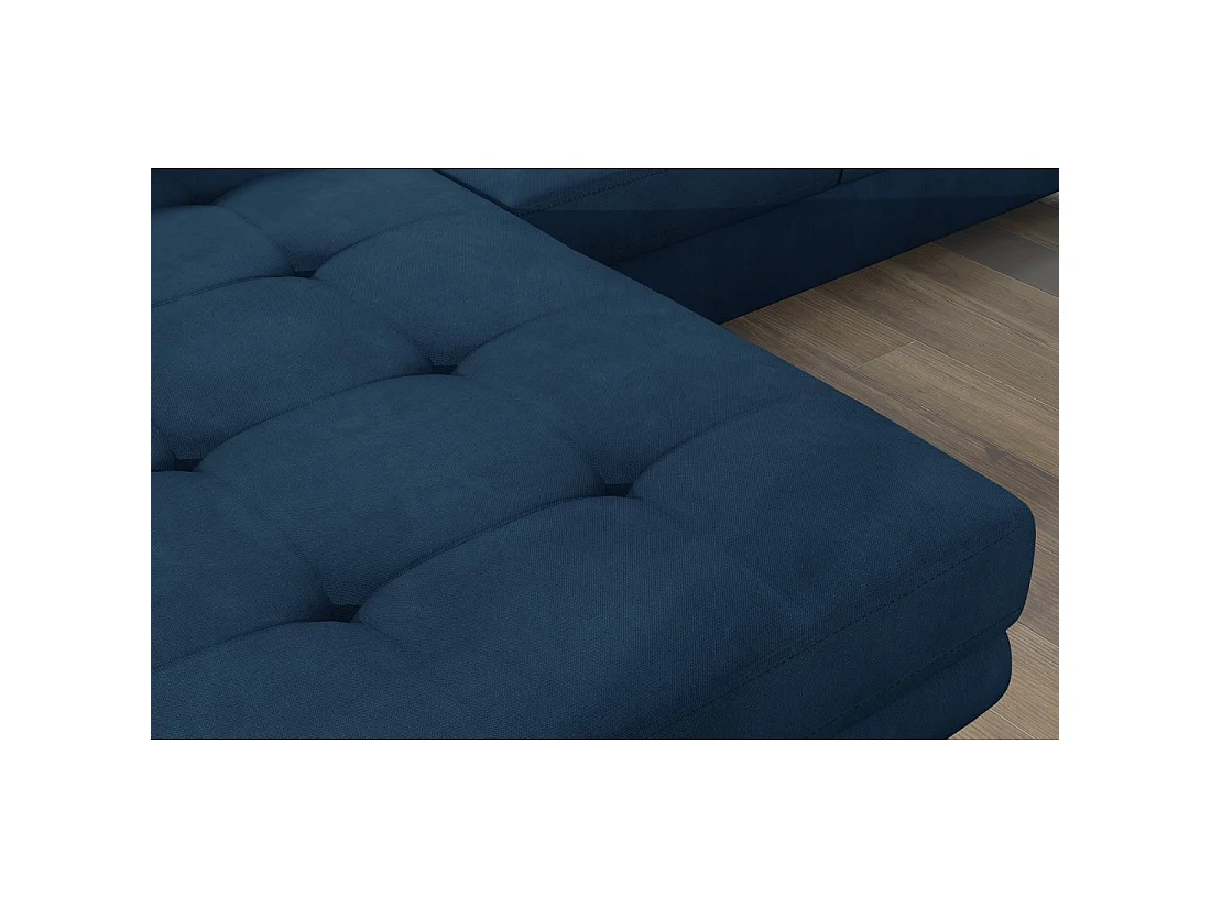Canapé d'angle convertible AMANDA bleu foncé tissu chiné avec coffre