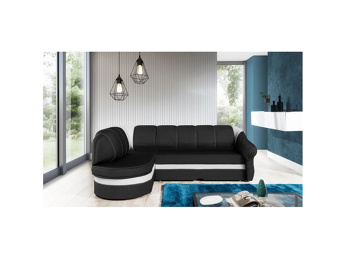Canapé d'angle gauche convertible BENANA 250 cm noir et blanc avec coffre