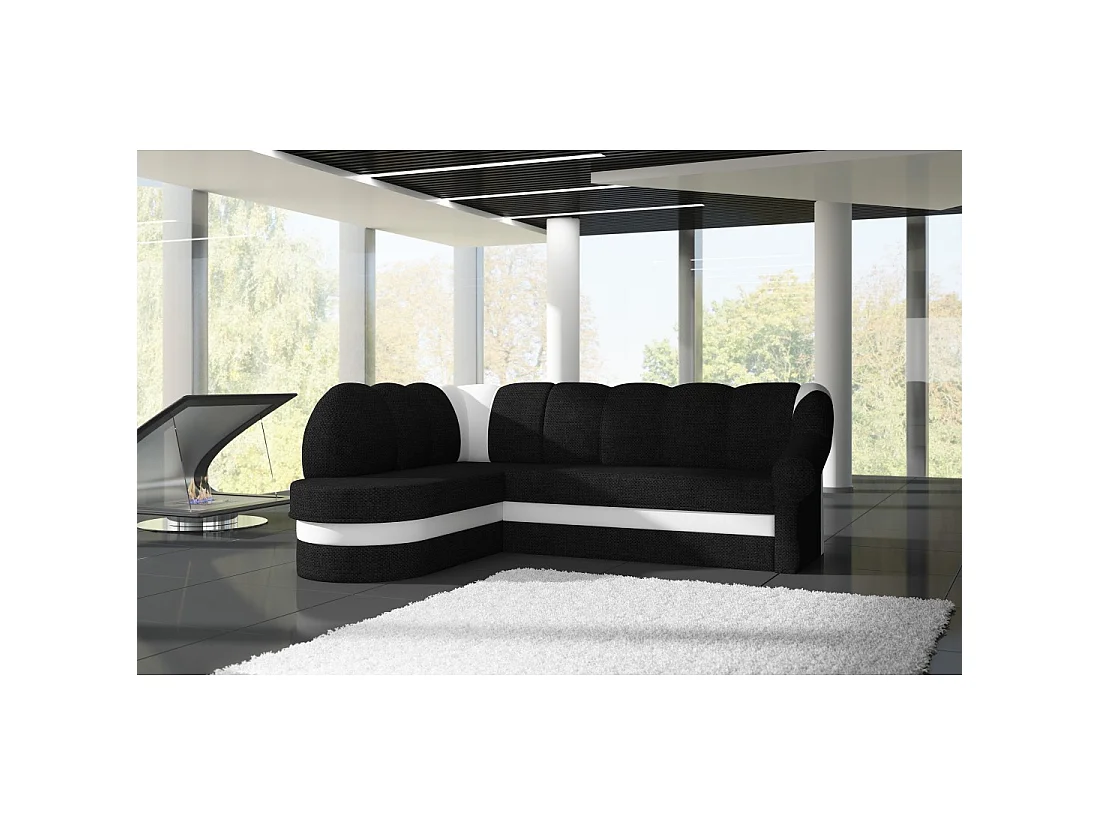 Canapé d'angle gauche convertible BENANA 250 cm noir et blanc avec coffre