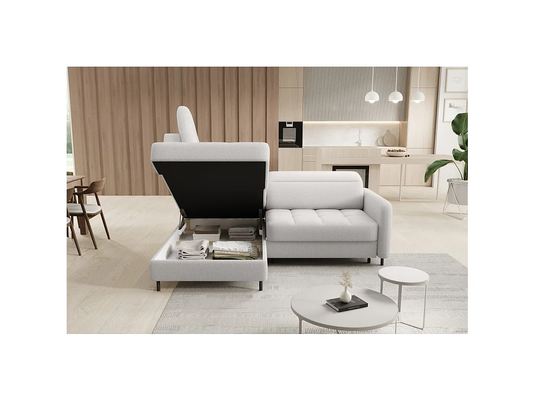 Canapé d'angle gauche convertible BARNEA 208 cm blanc avec rangement