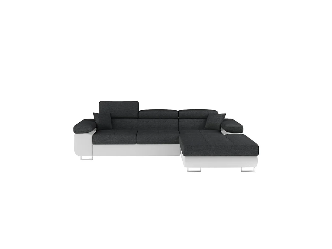 Canapé d'angle convertible AMANDA gris foncé et blanc – Tissu effet lin – Angle droit
