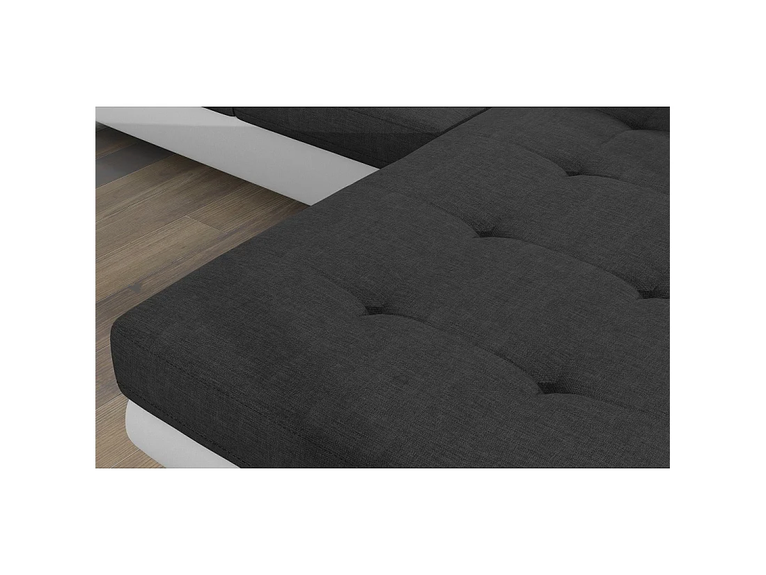 Canapé d'angle convertible AMANDA gris foncé et blanc – Tissu effet lin – Angle droit