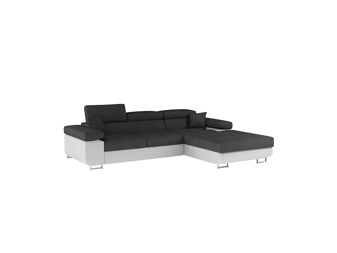 Canapé d'angle convertible AMANDA gris foncé et blanc – Tissu effet lin – Angle droit