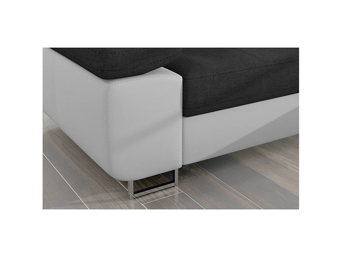 Canapé d'angle convertible AMANDA gris foncé et blanc – Tissu effet lin – Angle droit
