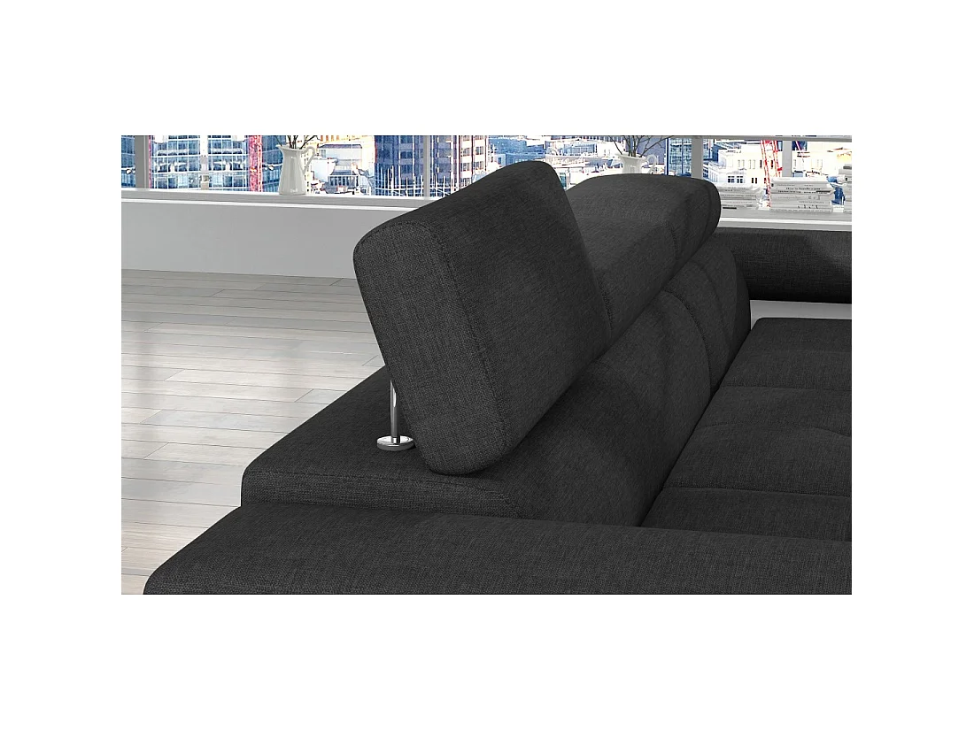 Canapé d'angle convertible AMANDA gris foncé et blanc – Tissu effet lin – Angle droit